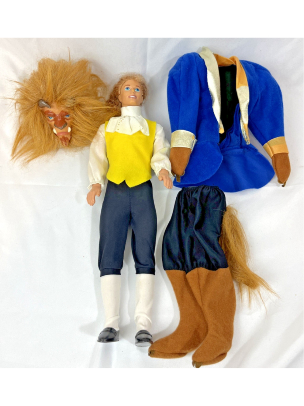 Vintage 1991 Mattel Beauty and the Beast Barbie Doll Beast Costume w/ Ken Doll